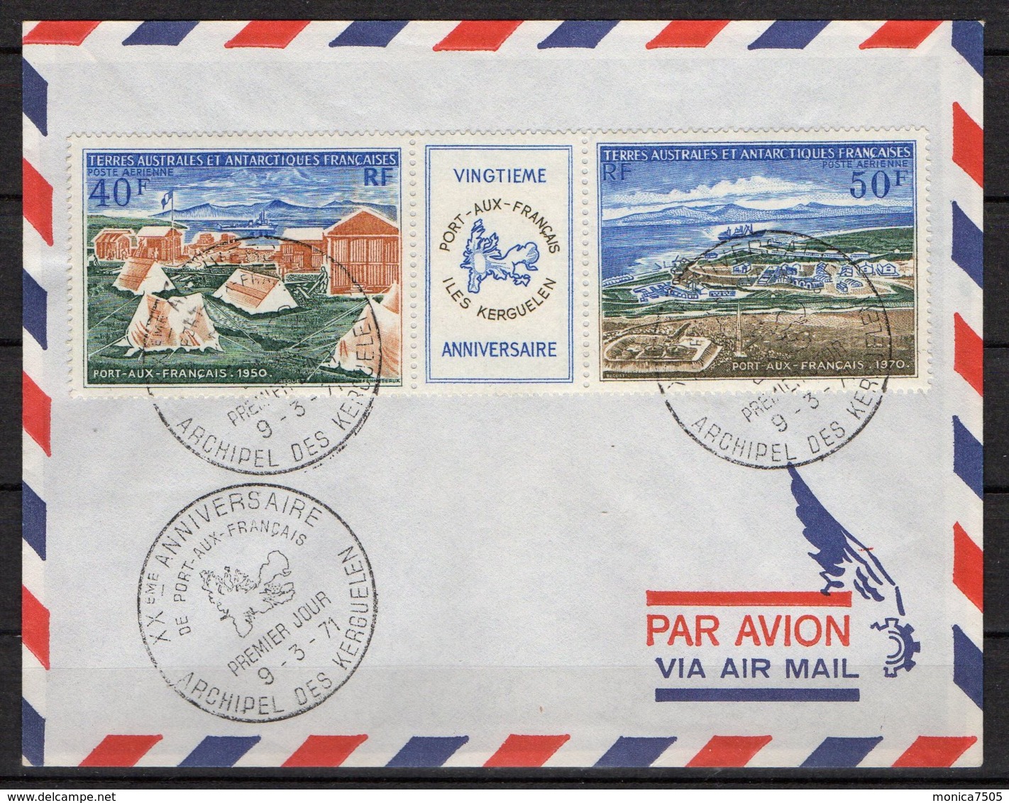 T.A.A.F : BELLE  ENVELOPPE AVEC Y&T  AERIEN  N° 26A , C A D  DU 9  MARS  1971 . - FDC