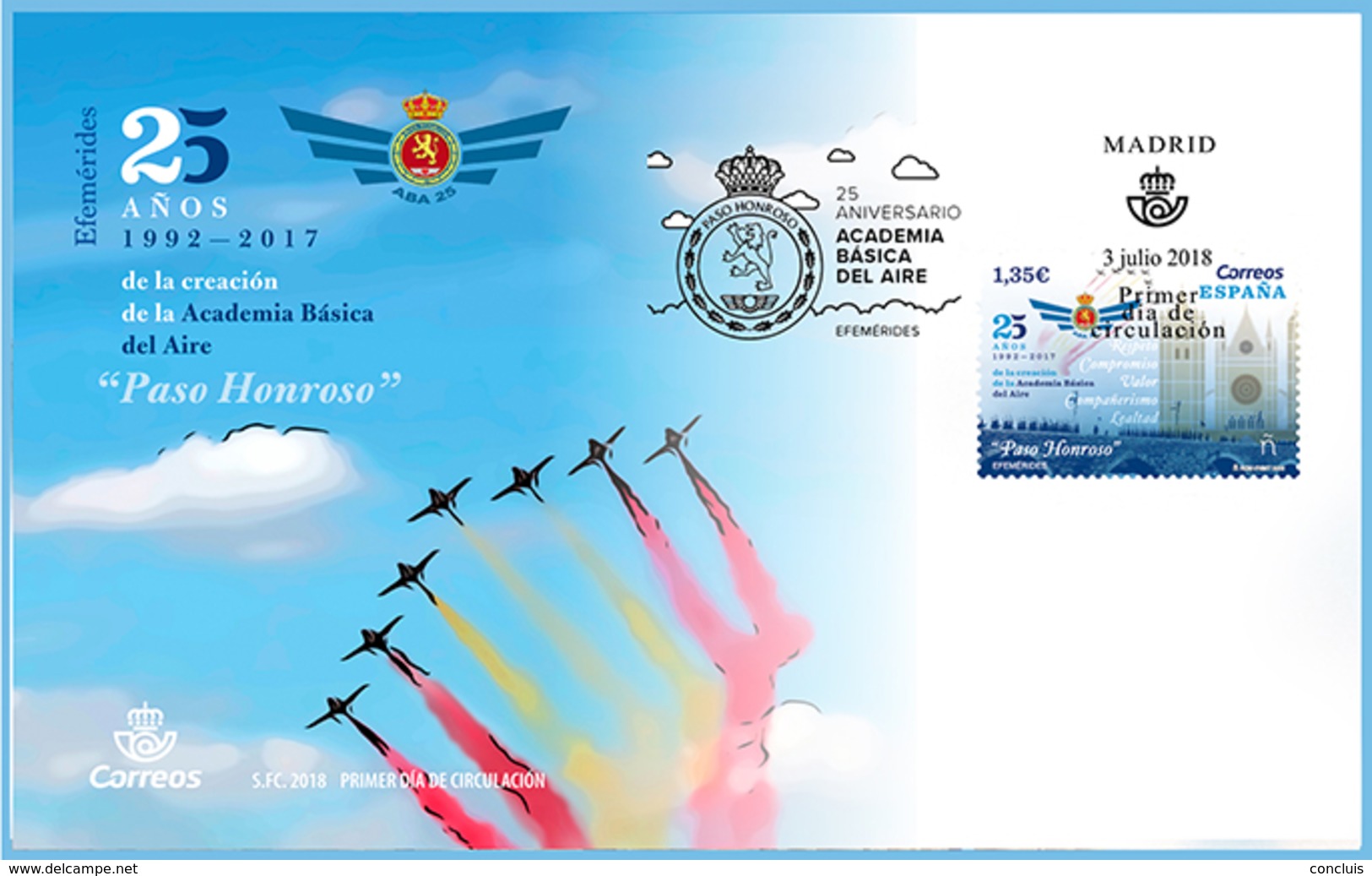 España 2018 Efemérides 25 Aniversario Academia Básica Del Ejército Del Aire Sobre Primer Día Circulación Sello 5239 - FDC