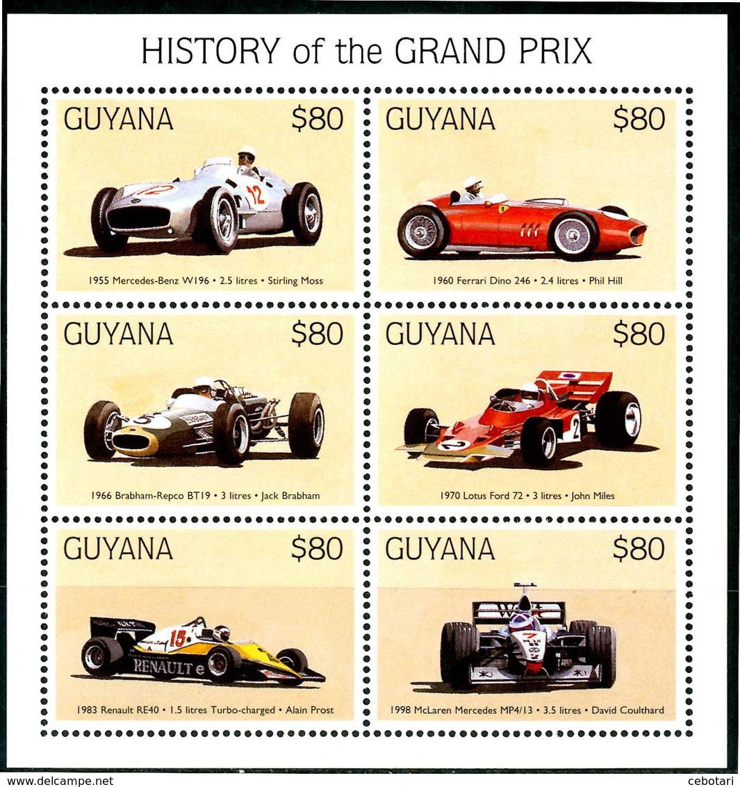 GUYANA 1998** - History Of The Grand Prix - Block Di 6 Val. MNH, Come Da Scansione. - Automobile