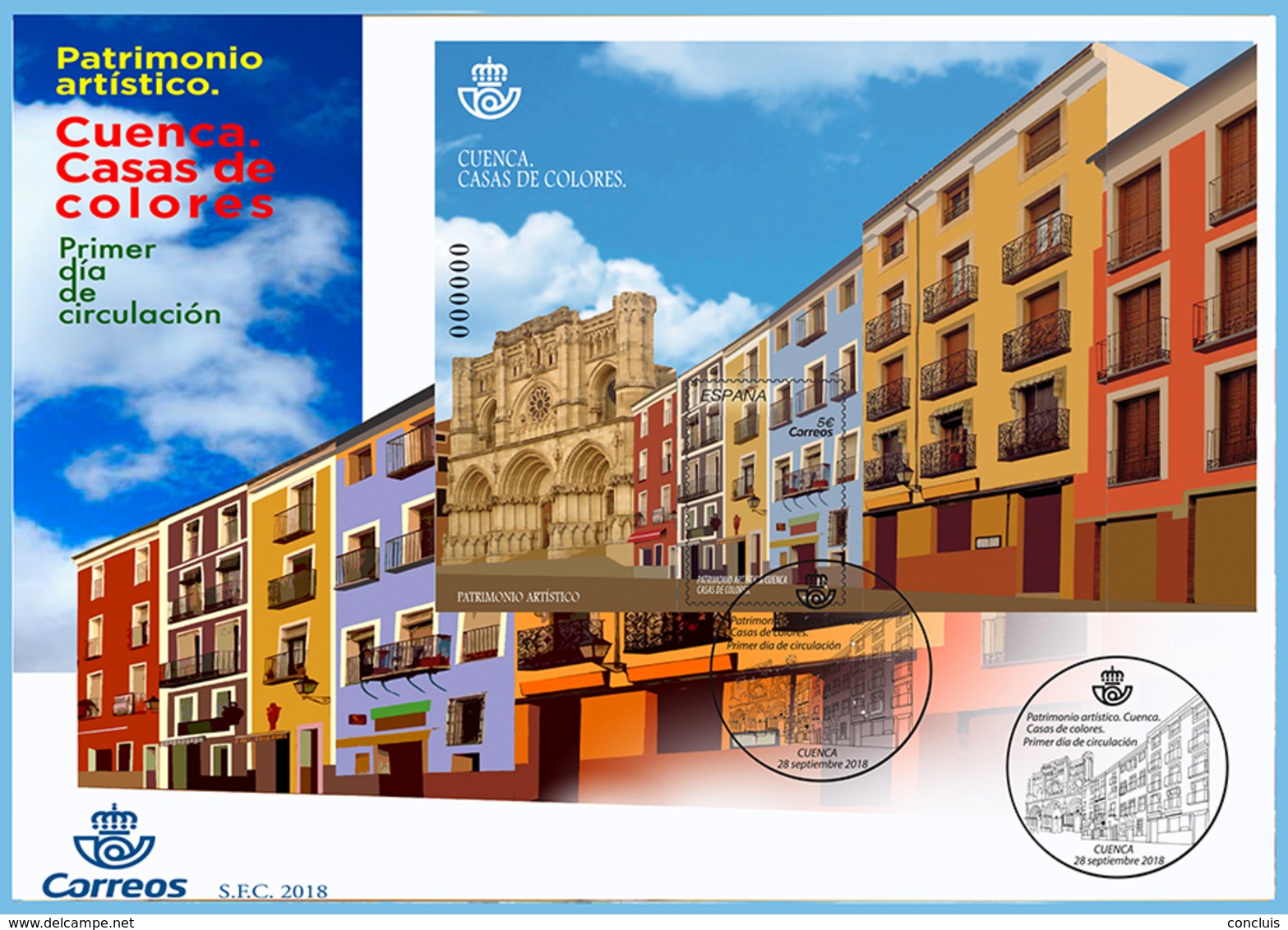 España 2018. Patrimonio Artístico. Cuenca. Casas De Colores. Sobre Primer Día Circulación Sello 5256 SH 5256 - FDC