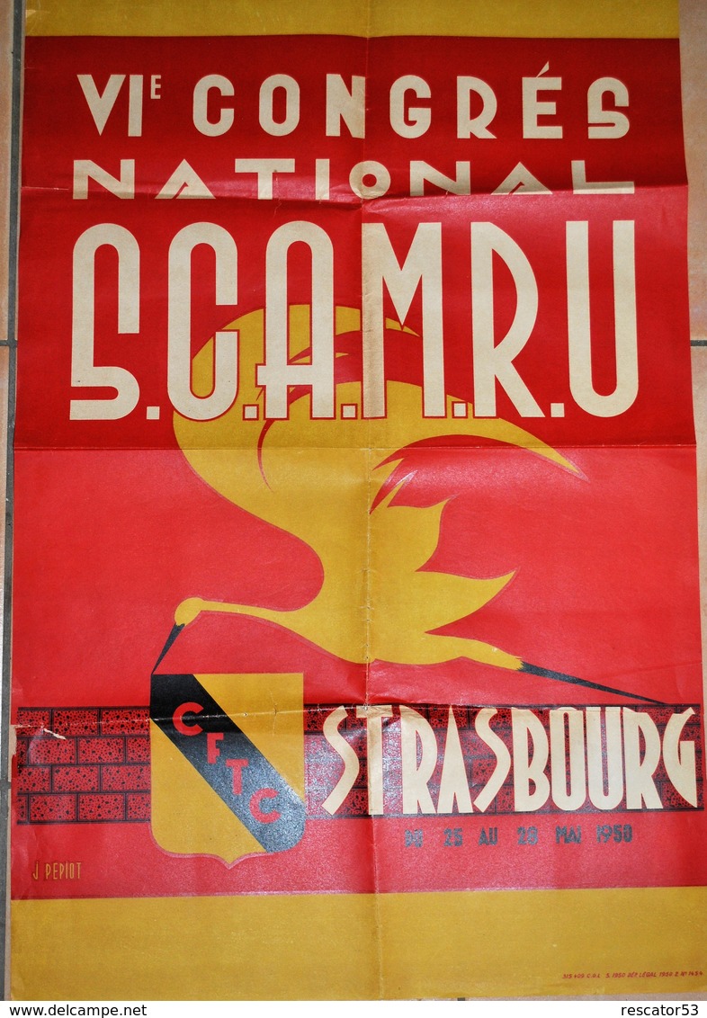 Rare Affiche Syndicale 6 ème Congrès National SCAMRU à Strasbourg 25-26 Mai 1950 Organisé Par La CFTC - Affiches