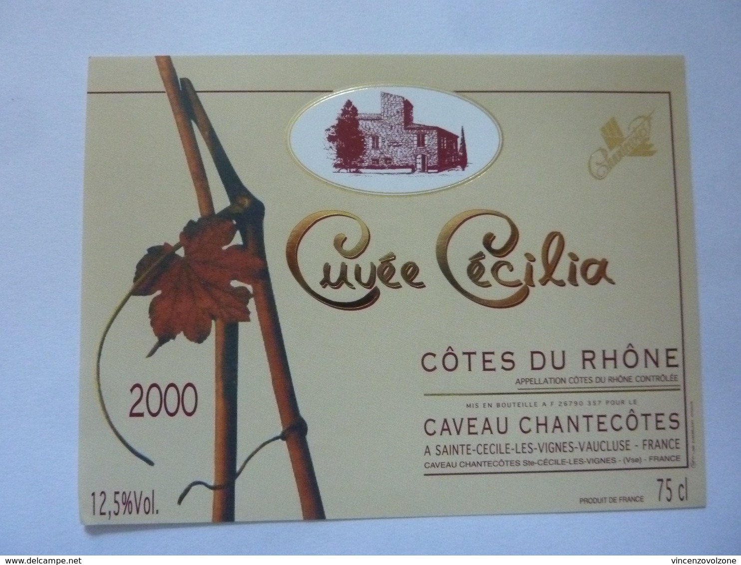 Etichetta "CUVEE CECILIA  2000 COTES  DU RHONE Caveau Chantencotes - Ste.Cecilie Les Vignes" - Côtes Du Rhône