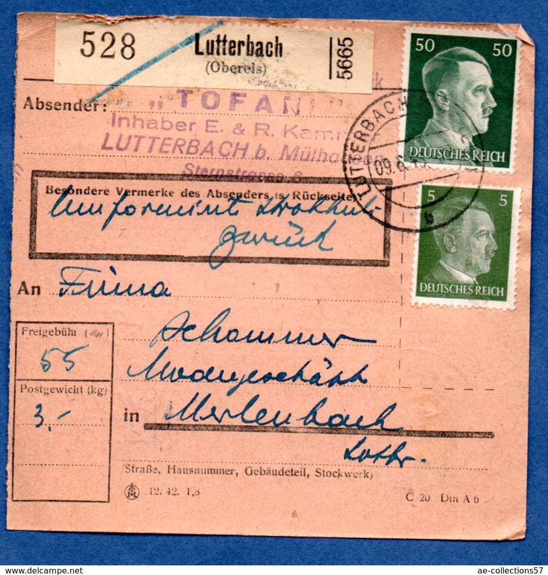 Colis Postal  - Départ Lutterbach -  9/06/1943 - Lettres & Documents