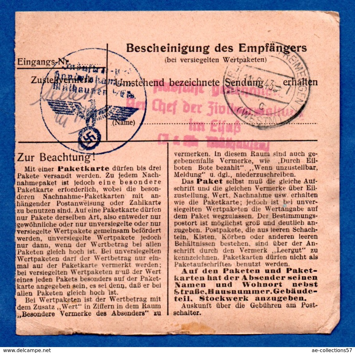 Colis Postal  - Départ Lutterbach -  9/06/1943 - Lettres & Documents