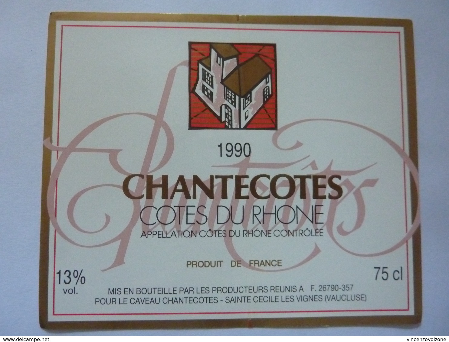 Etichetta "1990 CHANTECOTES Cotes Du Rhone" - Côtes Du Rhône