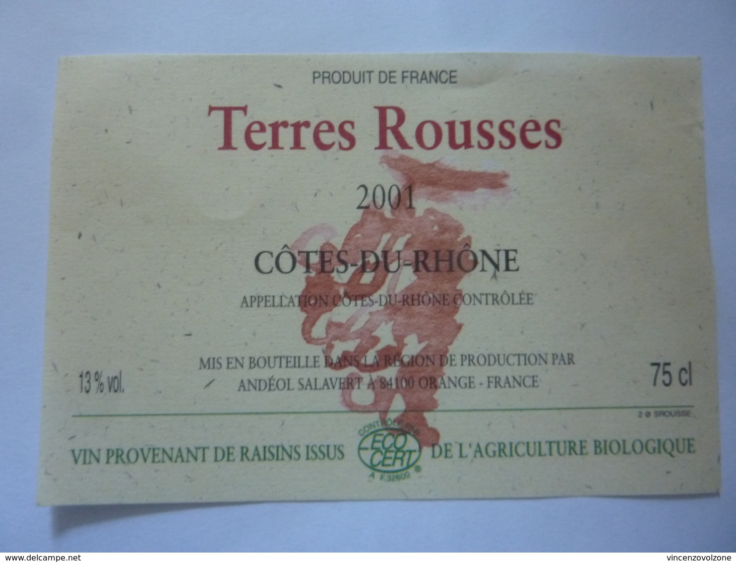 Etichetta "TERRES ROUSSES 2001 COTE DU RHONE" - Côtes Du Rhône