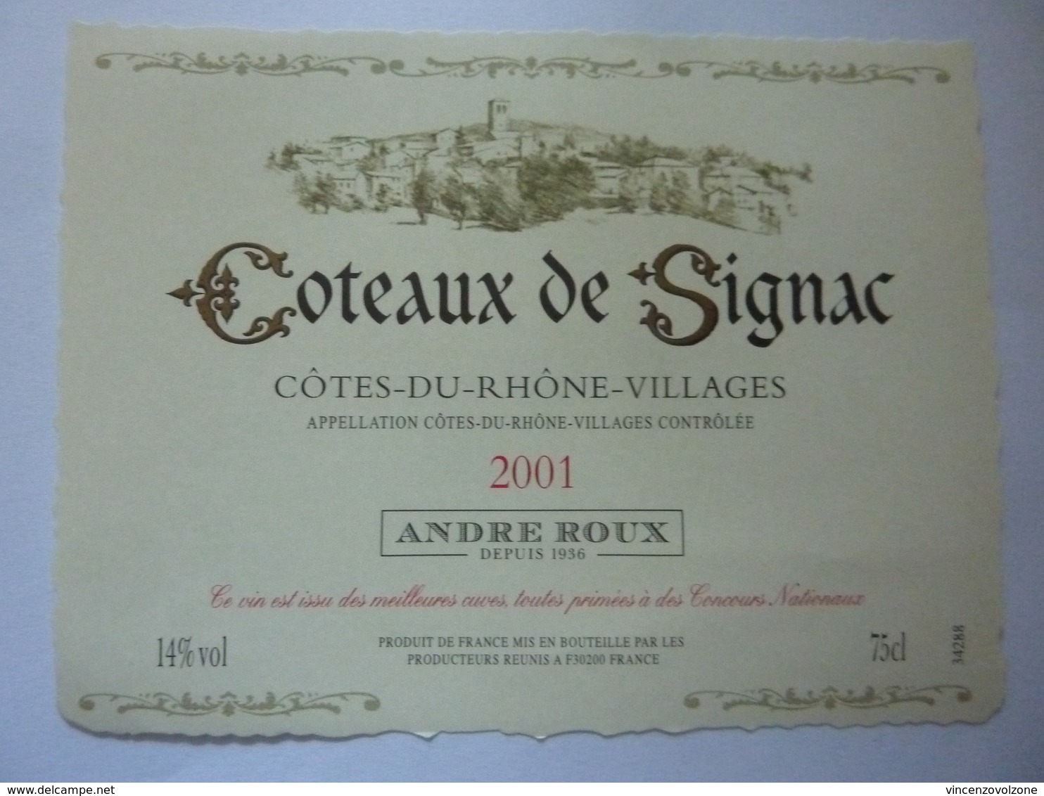 Etichetta "COTEAUX DE SIGNAC  2001 ANDRE ROUX" - Côtes Du Rhône