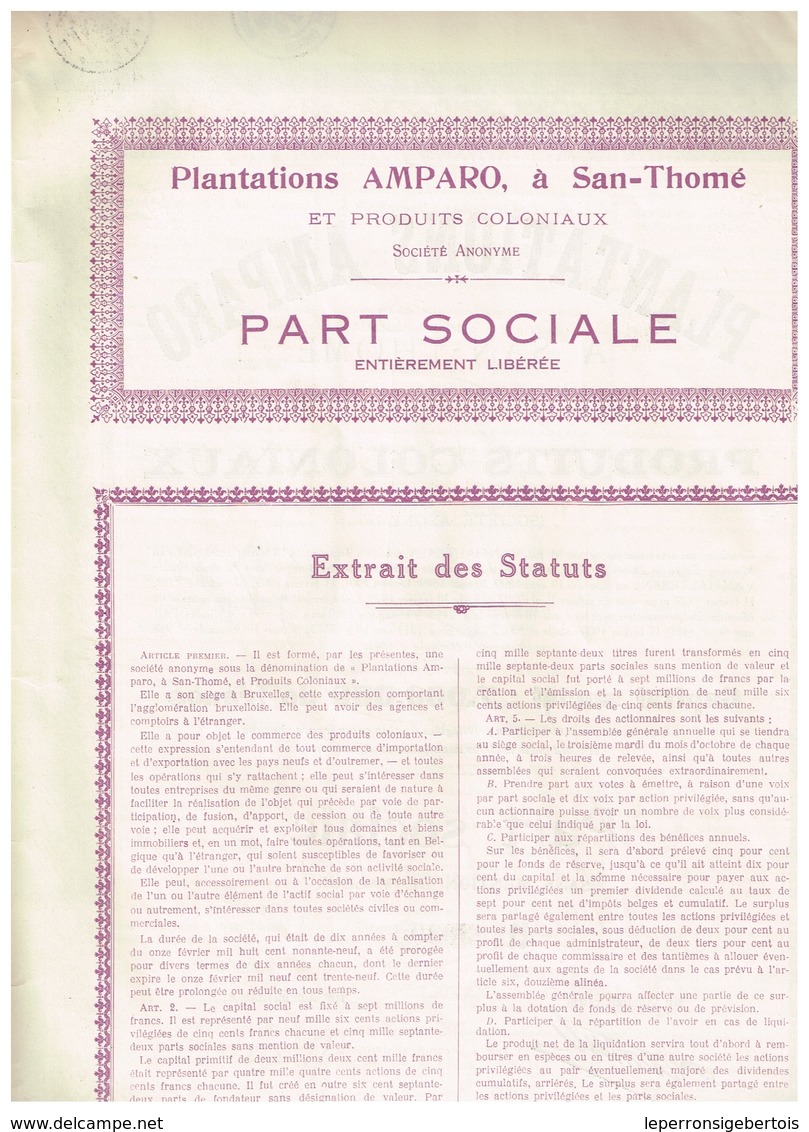 Action Ancienne - Plantations Amparo Et Produits Coloniaux à San-Thomé  (Inde) - Titre De 1929 - VF - Industrie