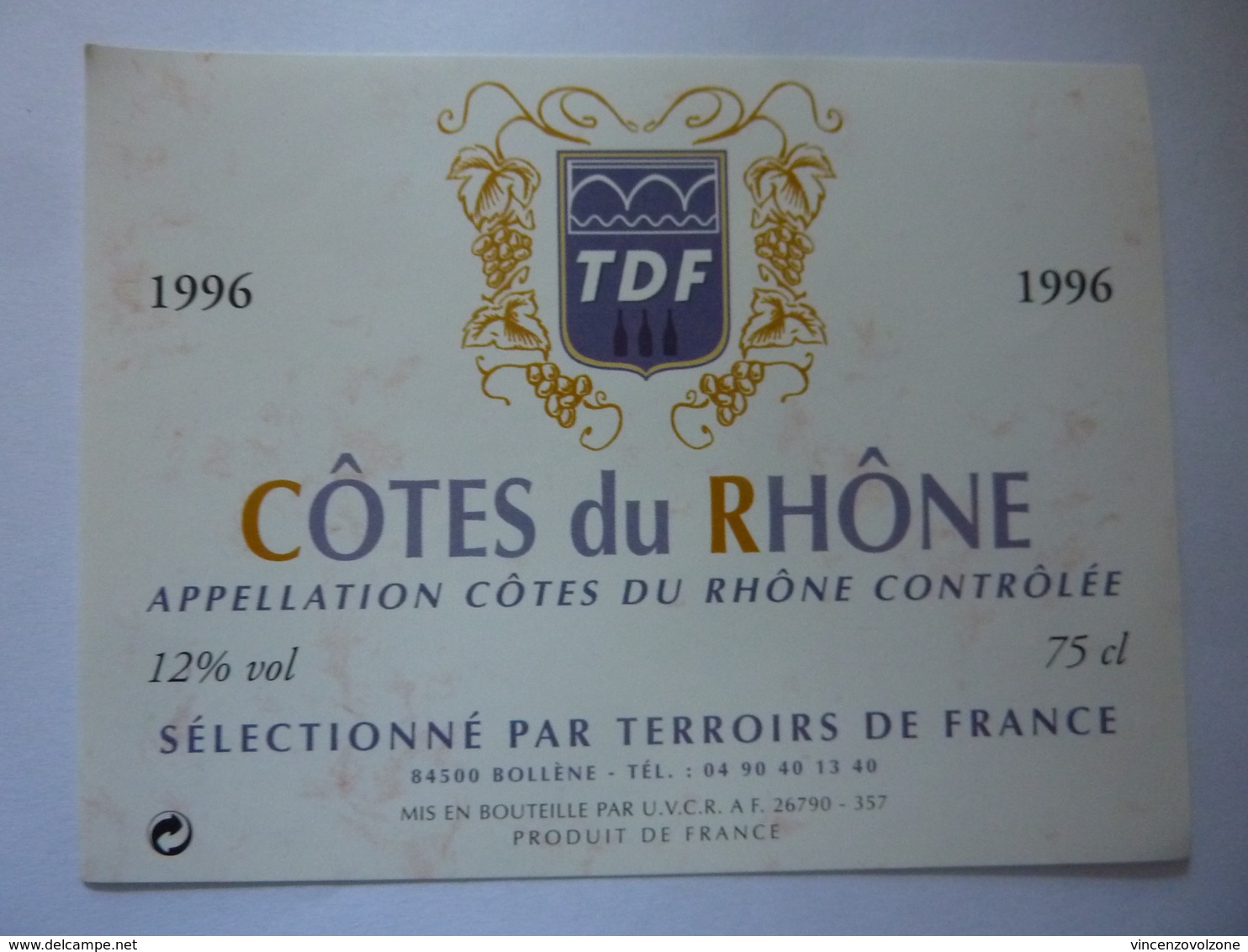 Etichetta "1996 COTES  DU RHONE" - Côtes Du Rhône