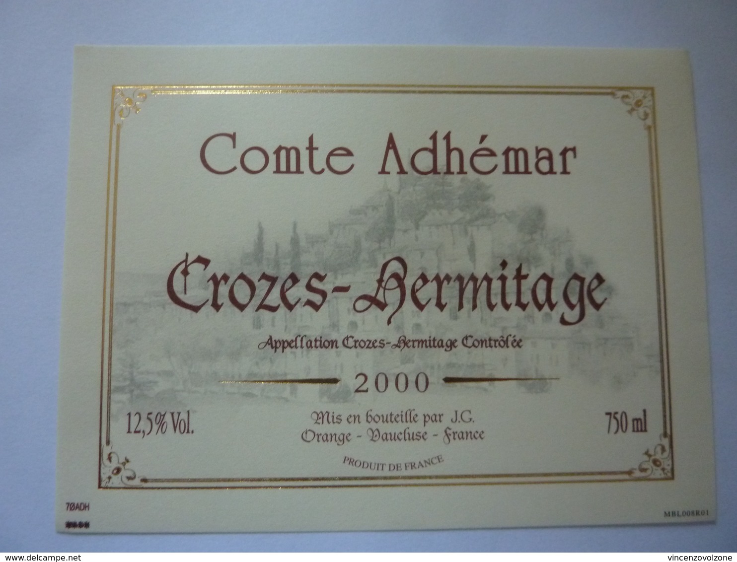 Etichetta "Comte Adhemar CROZES - HERMITAGE 2000" - Côtes Du Rhône