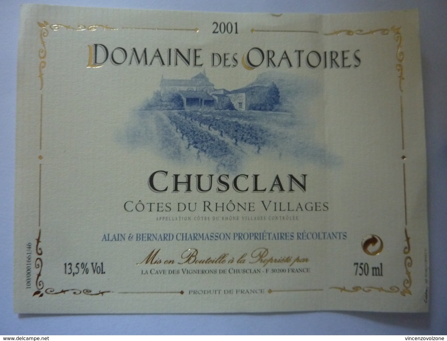 Etichetta "DOMAINE DES ORATORIES 2001" - Côtes Du Rhône