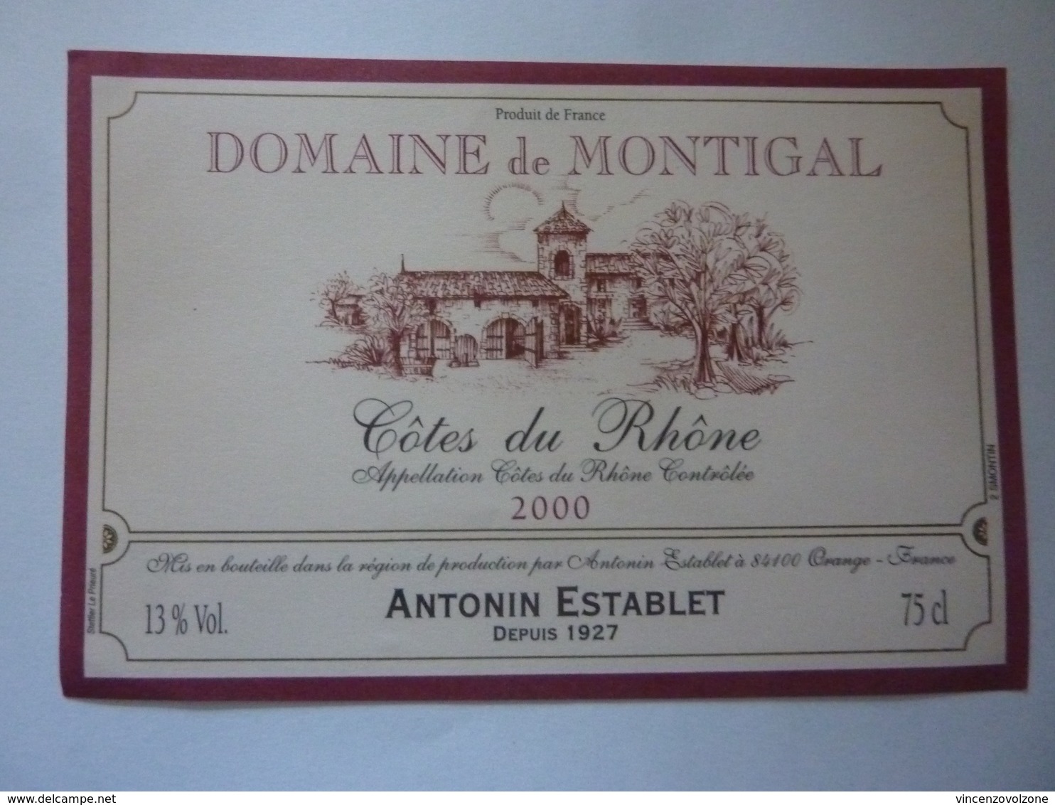 Etichetta "Domaine De  Montigal COTES DU RHONE 2000" - Côtes Du Rhône