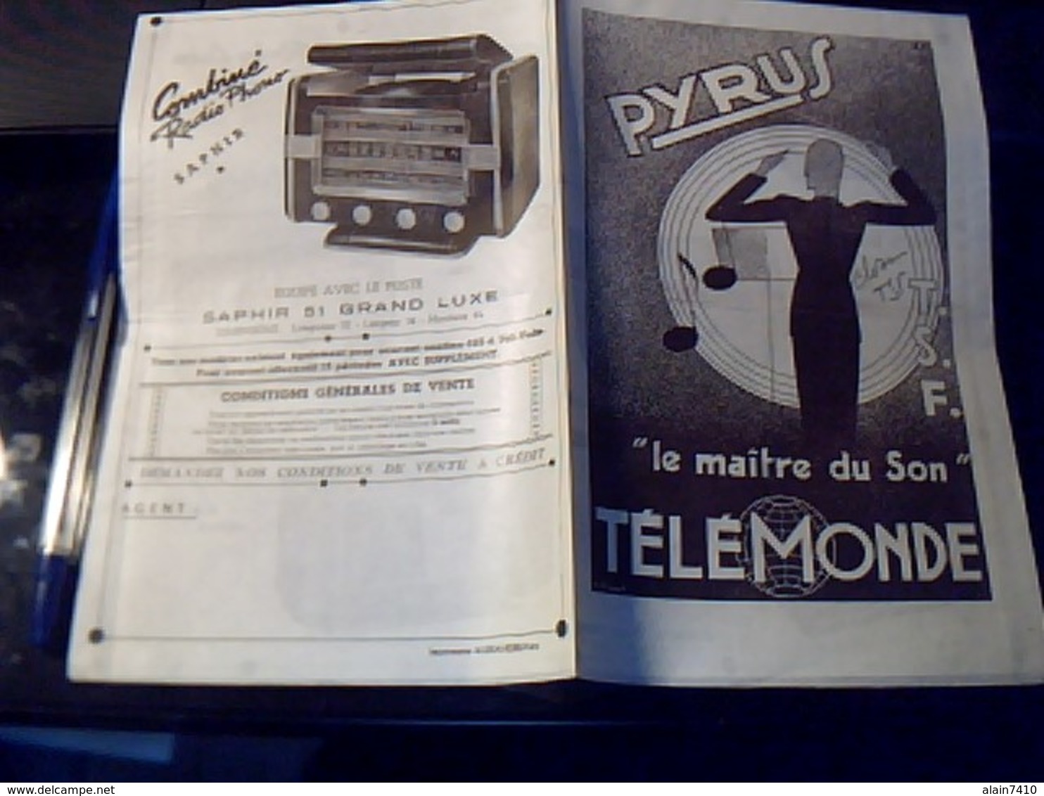 Publicité Depliant  Phono S TSF Postes Radio.. PYRUS Le Maitre Du Son TELEMONDE ANNEE ? - Publicités