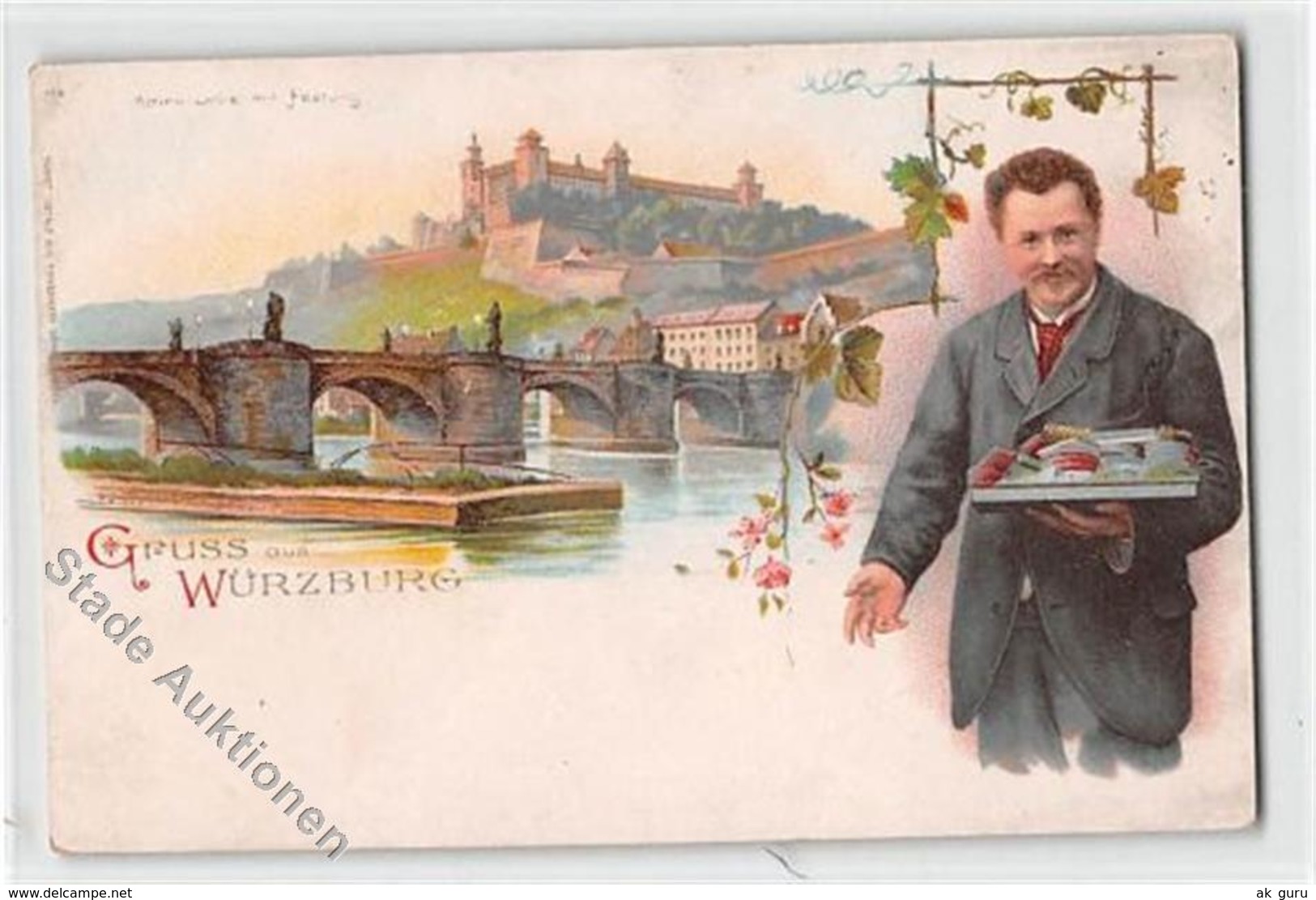 39118872 - Wuerzburg, Lithographie. Mainbruecke Festung Ungelaufen  Um 1900 Leicht Buegig, Leicht Fleckig, Sonst Gut Er - Wuerzburg