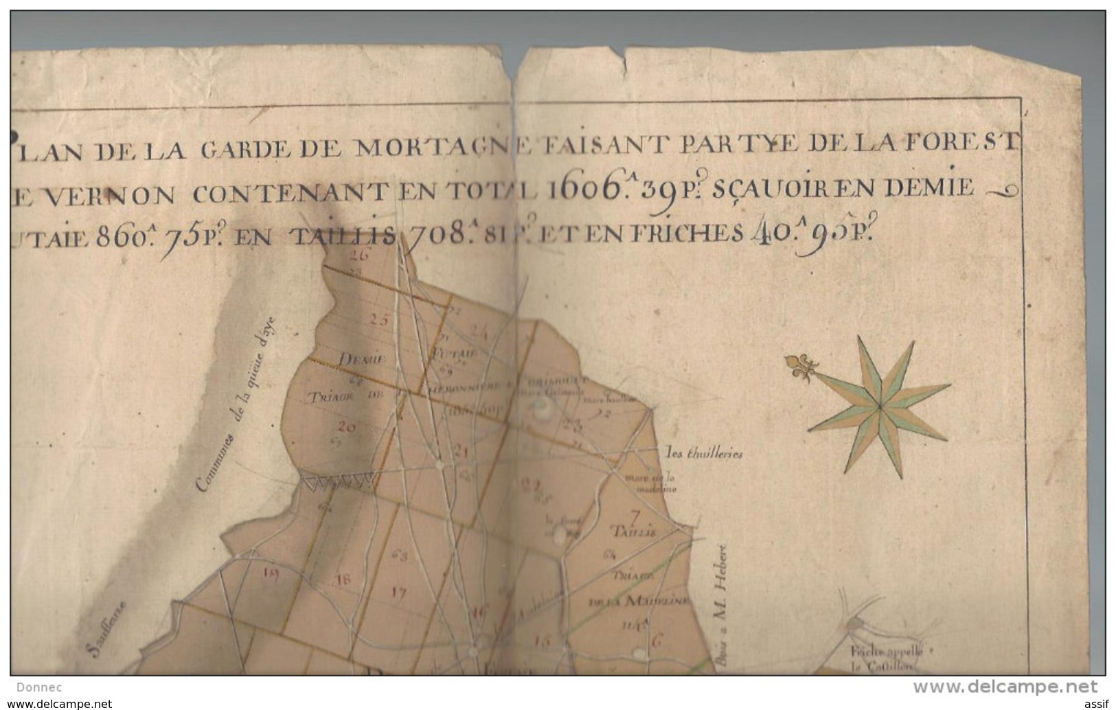 PLAN 18 è S. De La Garde De Mortagne ... Forest De Vernon Env 52 X 37 Cm ( Aquarellé ) - Documents Historiques