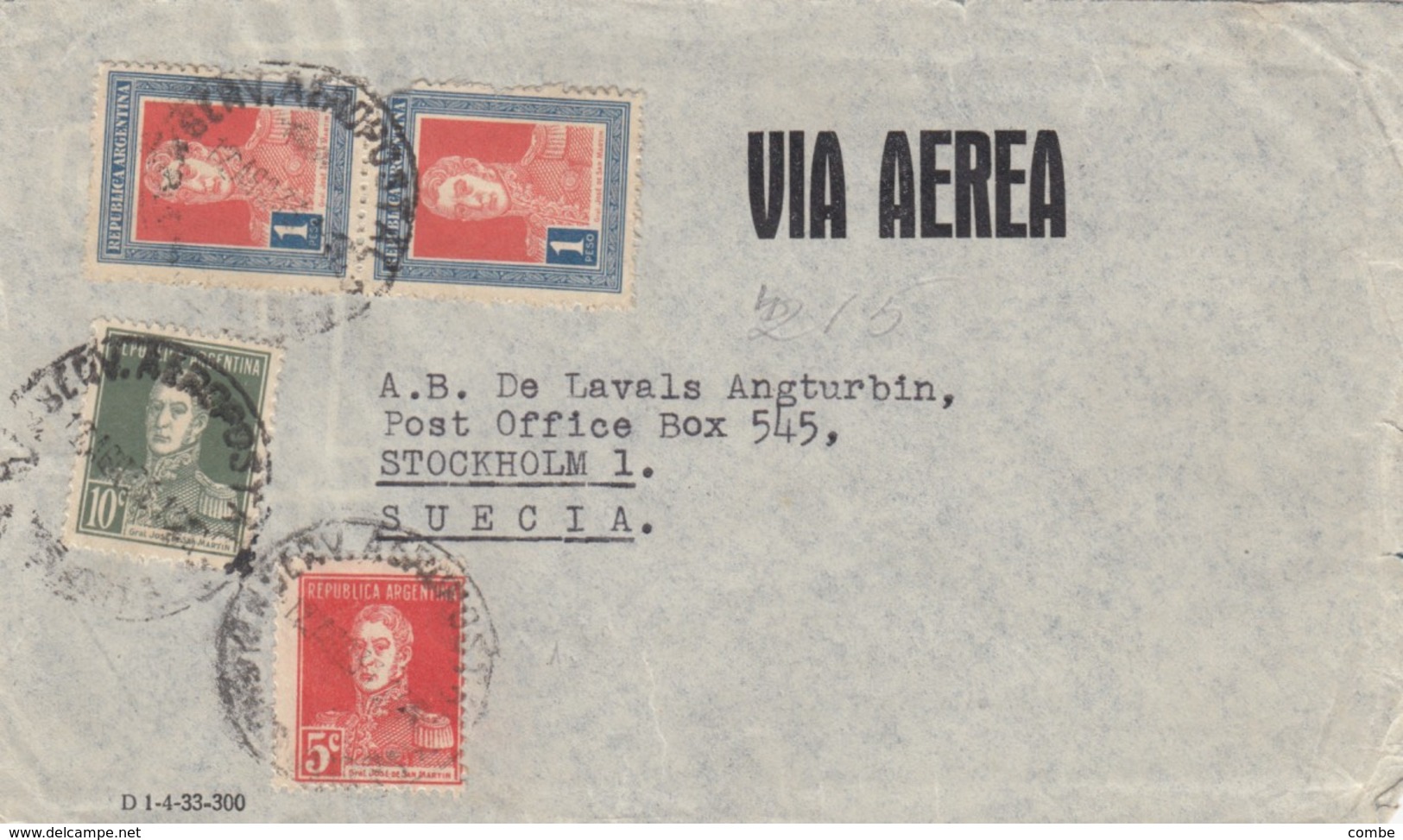 LETTRE. COVER. ARGENTINA. VIA AEREA. 1933. BUENOS AIRES TO STOCKHOLM SWEDEN - Sonstige & Ohne Zuordnung