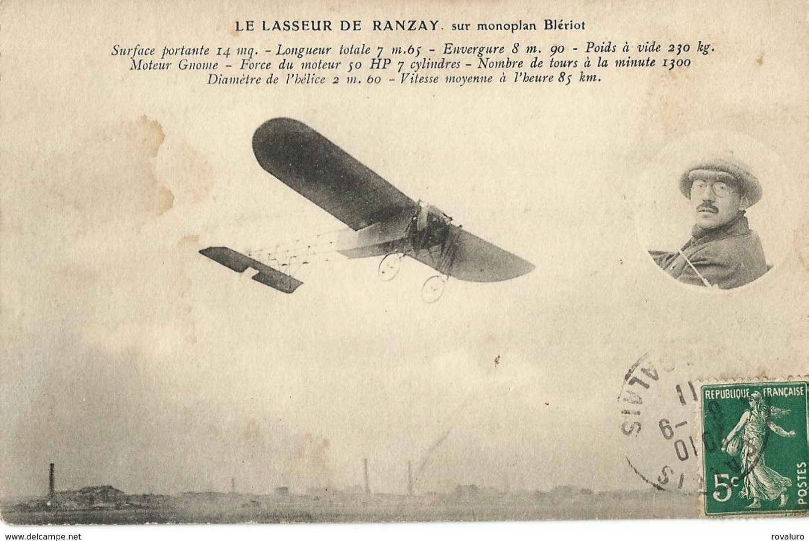 Carte Postale Ancienne Aviateur Le Lasseur De Ranzay Sur Monoplan Blériot - Aviateurs