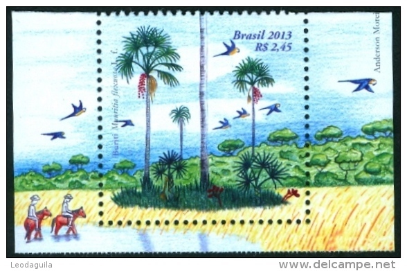BRAZIL 2013  -   Palm Trees  Buriti - Macaw - Birds - Unused Stamps