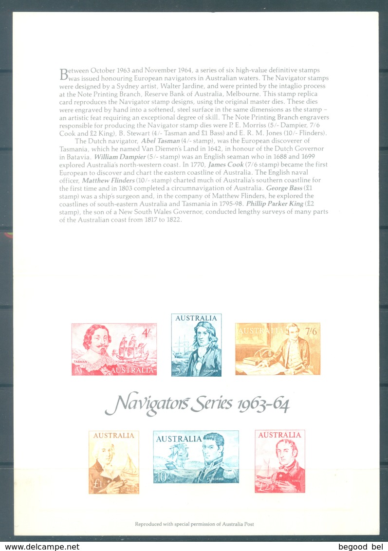 AUSTRALIA - MNH/** - REPLICA CARD # 3 NAVIGATORS SERIES 1963-1964 - Lot 18790 - Proofs & Reprints