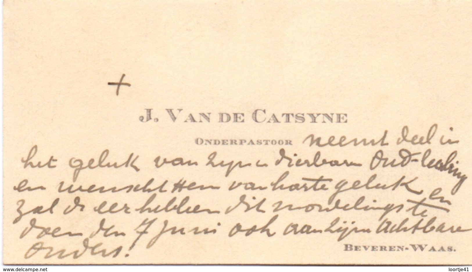 Visitekaartje - Carte Visite - Onderpastoor J. Van De Catsyne - Beveren Waas - Cartes De Visite