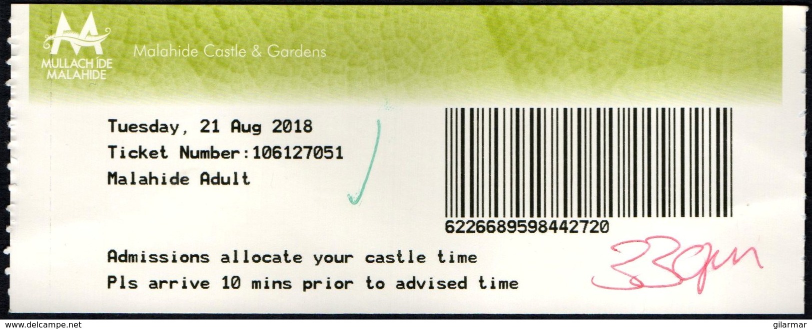 IRELAND DUBLIN 2018 - MALAHIDE CASTLE & GARDENS - ENTRANCE TICKET - Biglietti D'ingresso