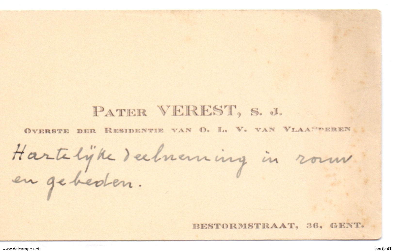 Visitekaartje - Carte Visite - Pater Verest - Overste Residentie OLVr Van Vlaanderen  Gent - Cartes De Visite