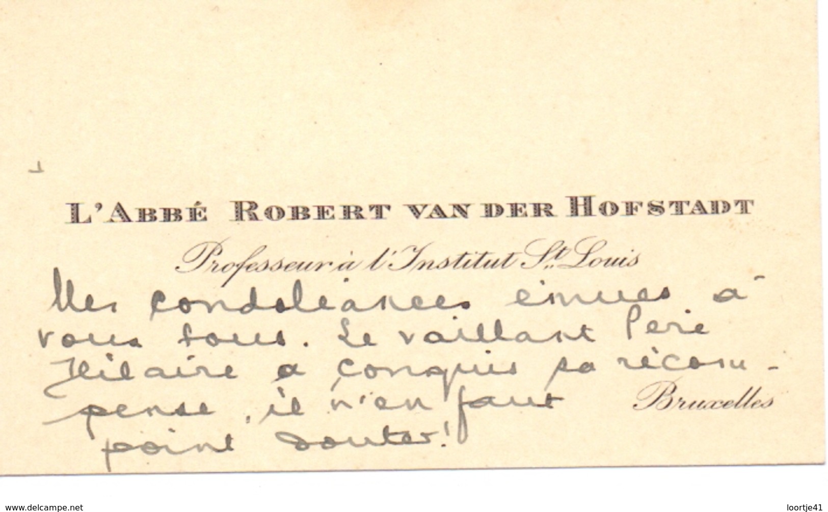 Visitekaartje - Carte Visite - Pastoor - L'Abbé Robert Van Der Hofstadt - Professeur St Louis Bruxelles - Tarjetas De Visita