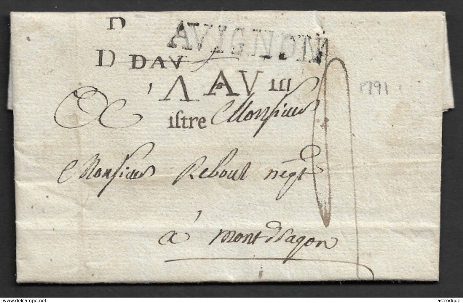 1791 - LAC - AVIGNON - 40mm X 7mm - Ind. 19 - 1701-1800: Précurseurs XVIII