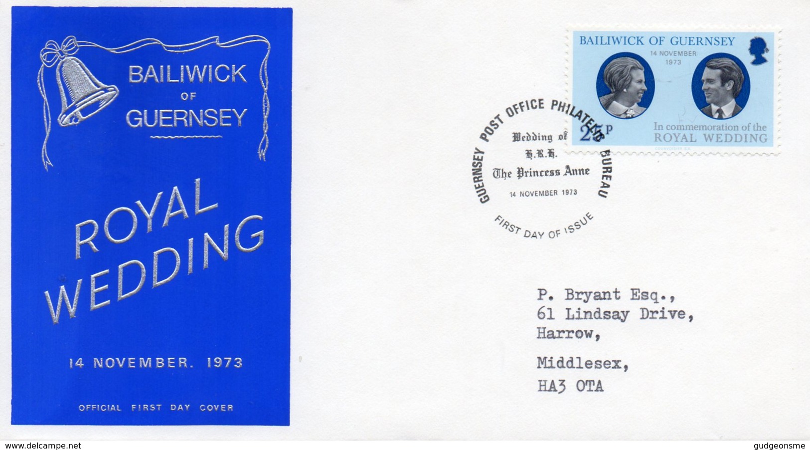 1973 Royal Wedding 25p FDC - Guernsey