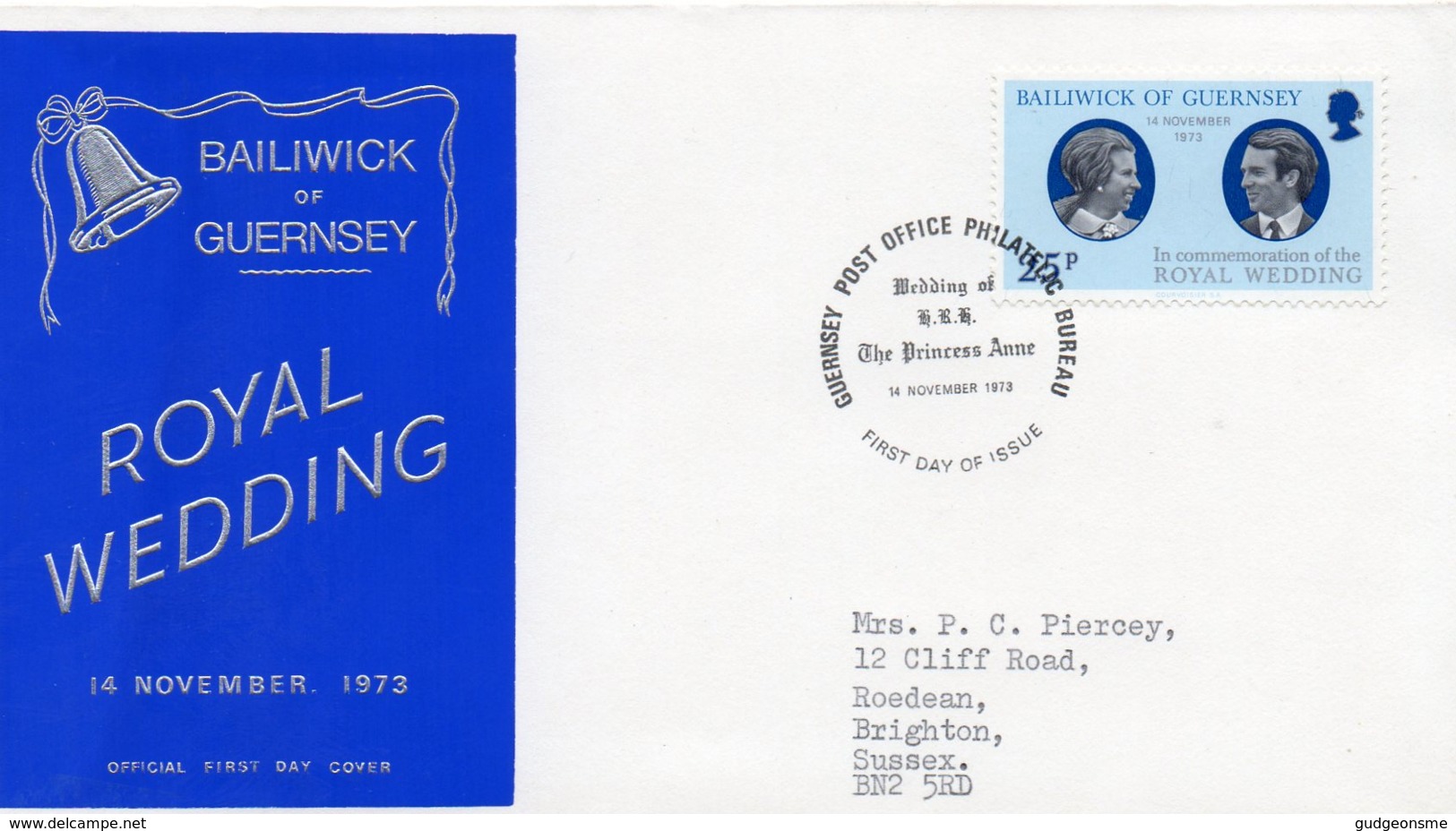 1973 Royal Wedding 25p FDC - Guernsey