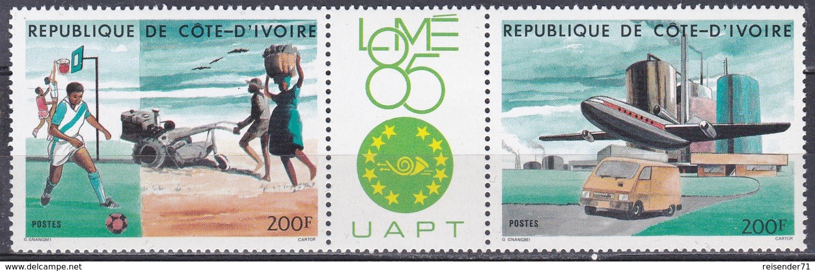 Elfenbeinküste Ivory Coast Cote D'Ivoire 1985 Philatelie PHILEXAFRIQUE Lome Transport Verkehr Sport, Mi. 851-2 ** - Côte D'Ivoire (1960-...)