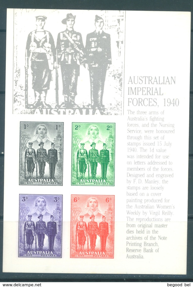 AUSTRALIA - MNH/** - REPLICA CARD # 18 AUSTRALIAN IMPERIAL FORCES  1940 - Lot 18800 - Essais & Réimpressions