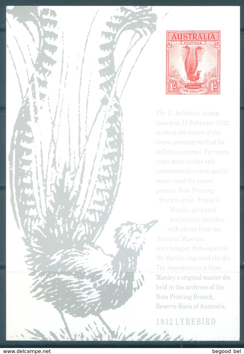 AUSTRALIA - MNH/** - REPLICA CARD # 20 1932 LYREBIRD - Lot 18802 - Ensayos & Reimpresiones