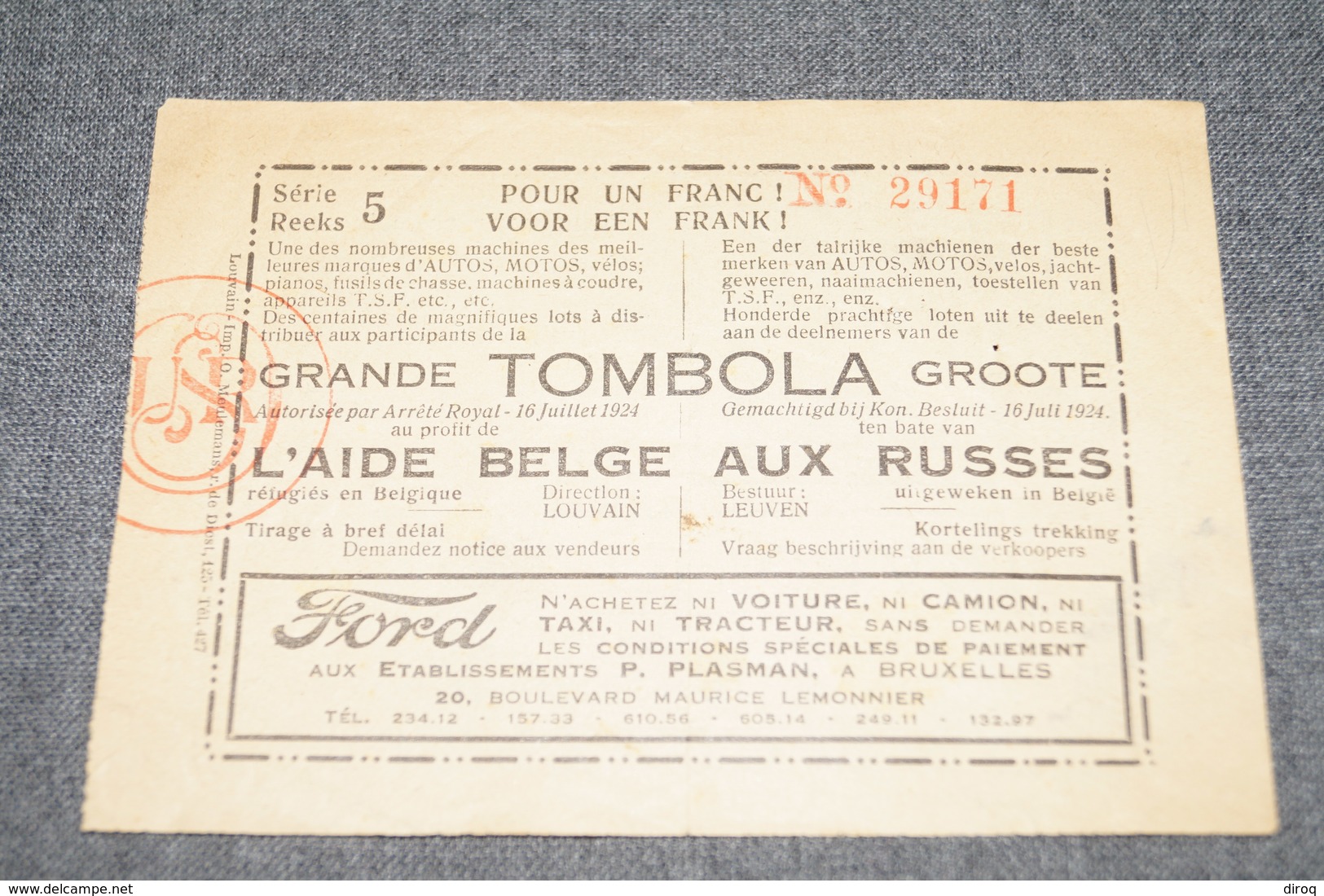 RARE,grande Tombola,l'aide Belge Aux Russes 1924,loterie,Russie,collection - Billets De Loterie