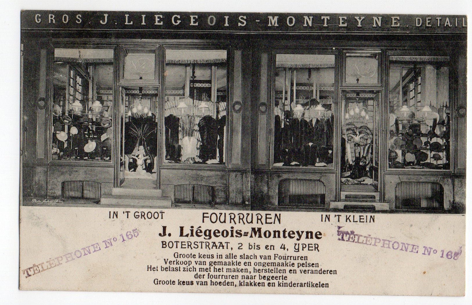 Ieper Ypres Fourruren  J Liegeois Monteyne Winkel 1913 - Ieper