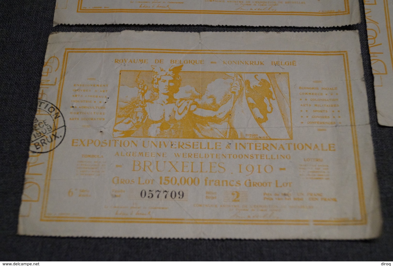 Loterie,exposition Bruxelles 1910 ,lot De 3 Billets,pour Collection - Billets De Loterie