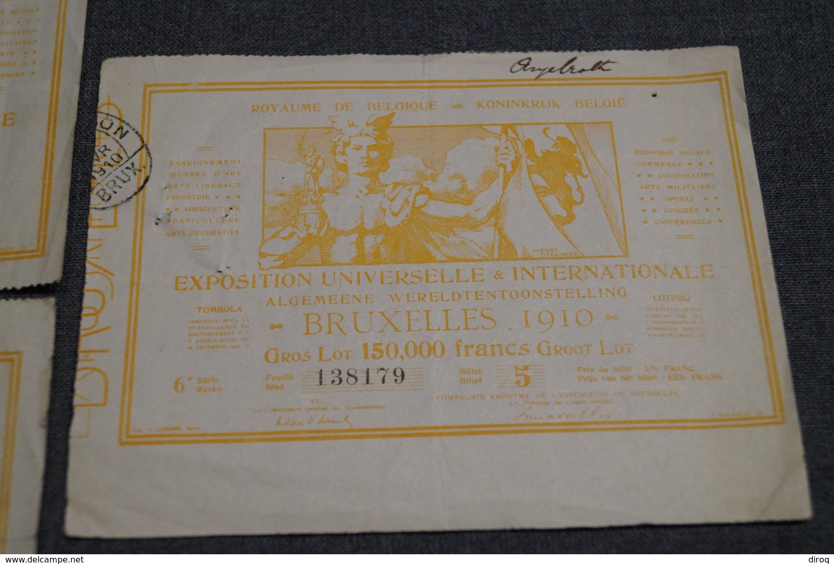 Loterie,exposition Bruxelles 1910 ,lot De 3 Billets,pour Collection - Billets De Loterie