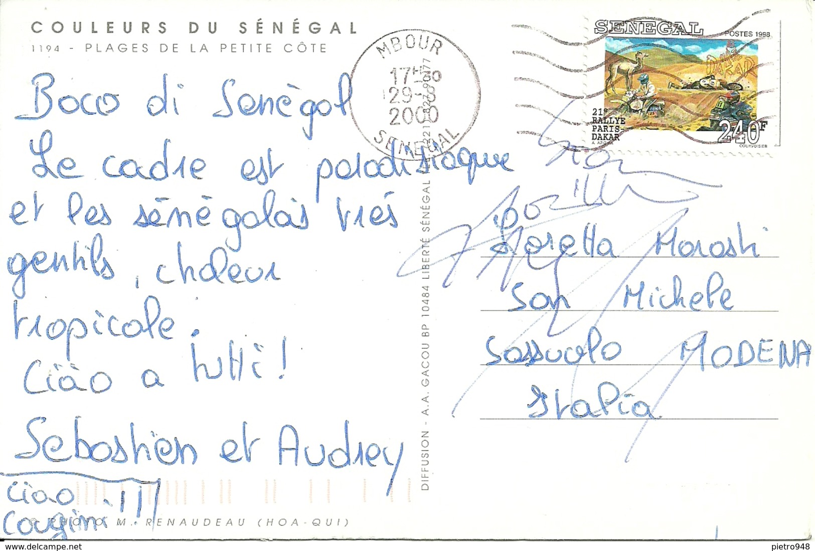 Petite Cote (Senegal) The Beachs, Les Plages, Le Spiaggie, Thematic Stamp "21° Rallye Paris-Dakar 1998" - Senegal