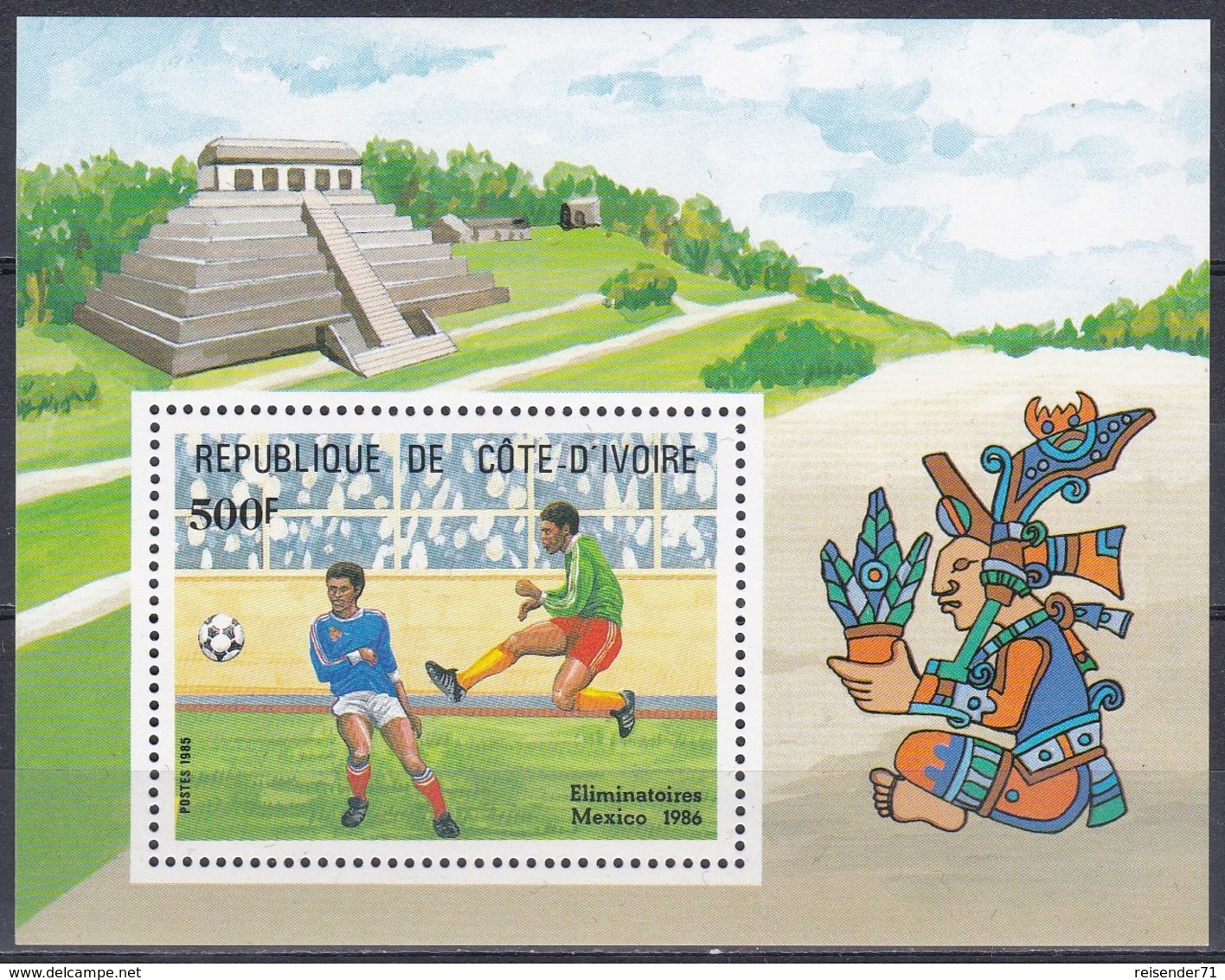 Elfenbeinküste Ivory Coast Cote D'Ivoire 1985 Sport Fußball Football Soccer Mexiko Mexico WM, Bl. 27 ** - Côte D'Ivoire (1960-...)
