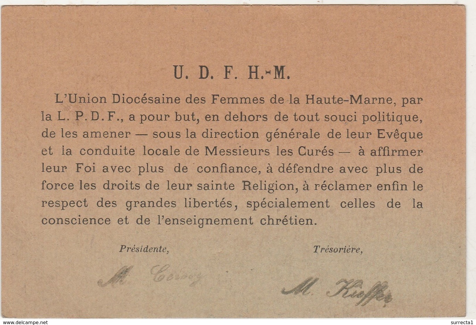 Carte 1916 / Ligue Patriotique Des Femmes Françaises / Diocèse Langres 52 / Vigneron Serqueux / Religion - Autres & Non Classés