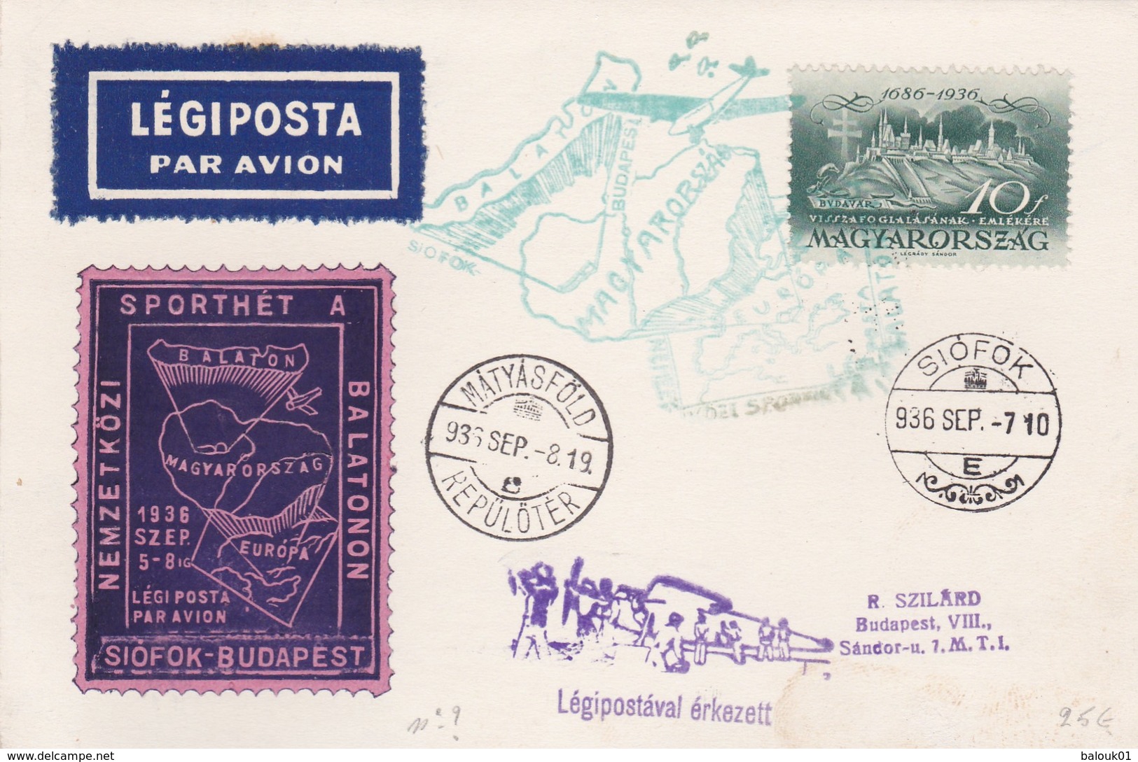 Carte Légiposta Budapest Siofok 1936 - Lettres & Documents