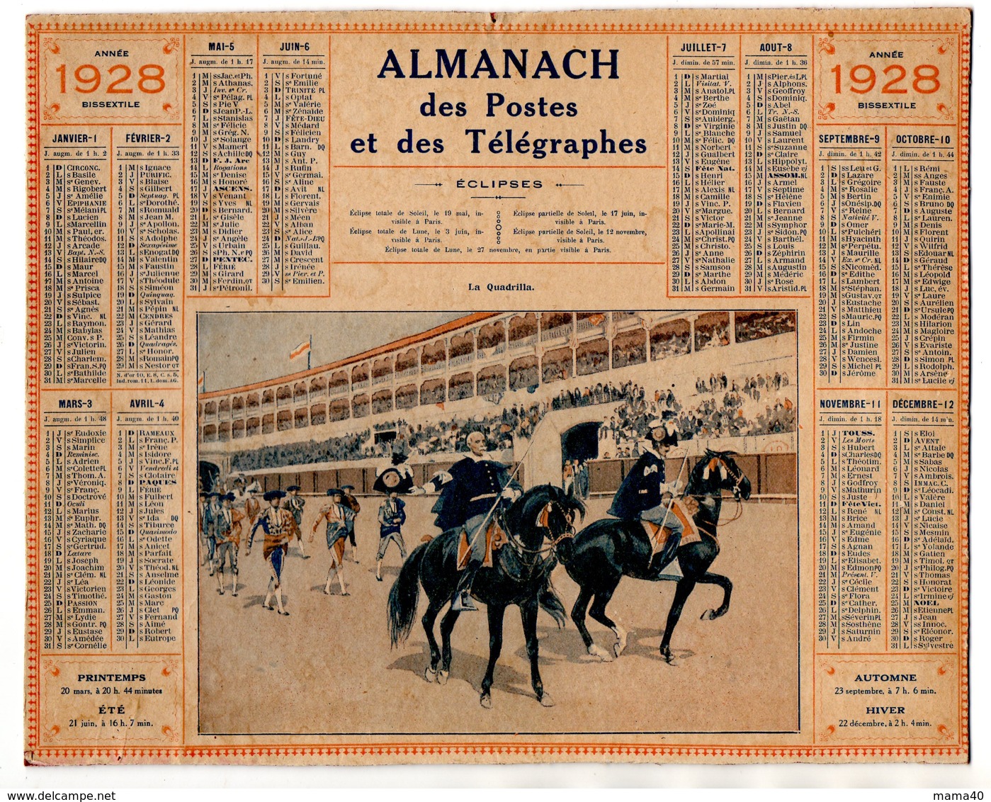 ALMANACH DES POSTES DE 1928 - CORRIDA - LA QUADRILLA - Grand Format : 1921-40