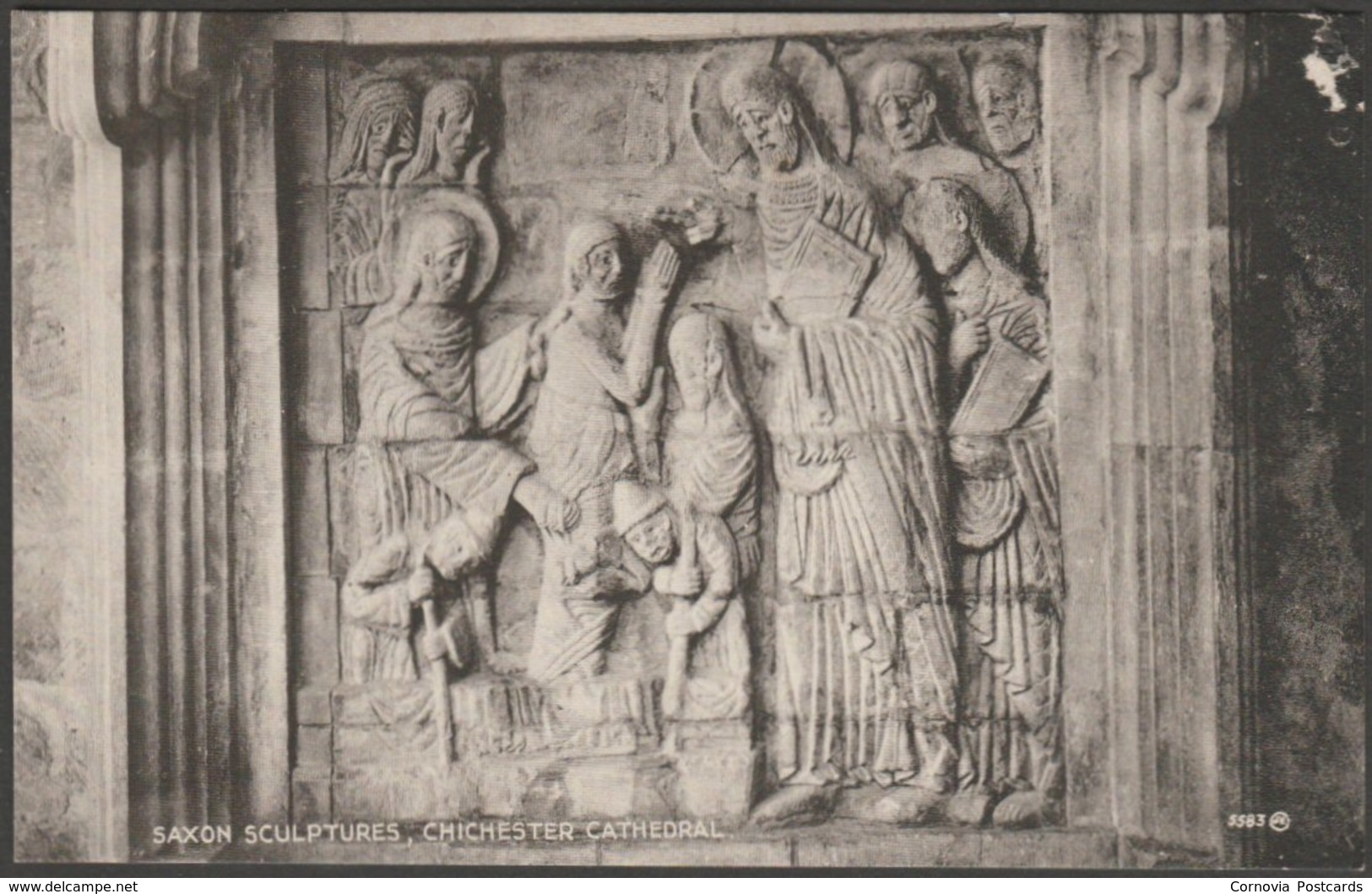 Saxon Sculptures, Chichester Cathedral, Sussex, 1928 - W H Barrett Postcard - Chichester