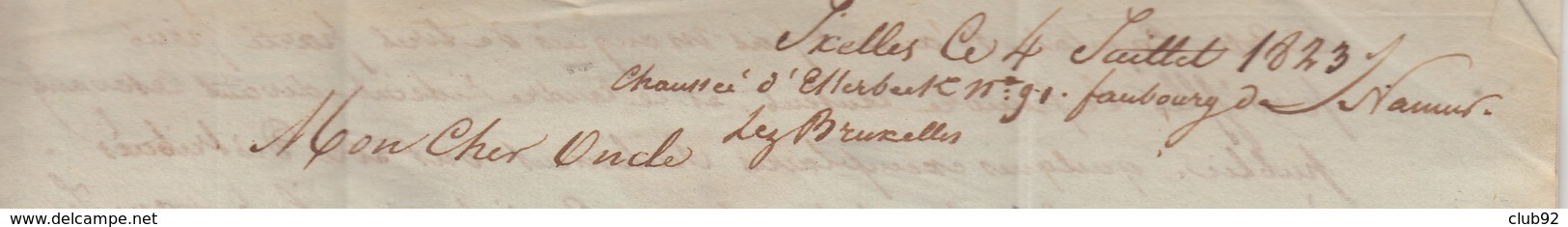 Lac Datée D'IXELLES, Ch D'ETTERBEEK / FAUBOURG De NAMUR Le 4 Juillet 1823-> Ostende Avec Manuscrit " FRANCO " N° 1 Et Pa - 1815-1830 (Période Hollandaise)