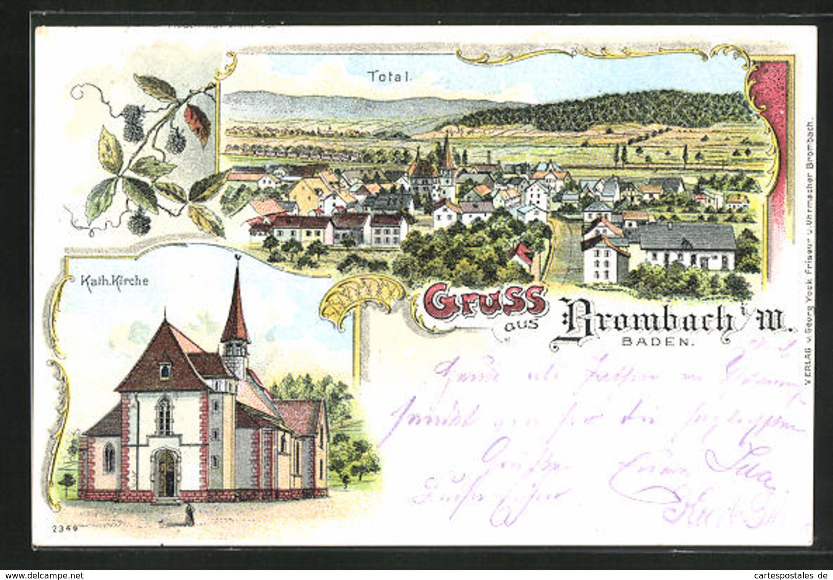 Lithographie Brombach I. M., Kath. Kirche, Ortsansicht Mit Blick Ins Land - Sonstige & Ohne Zuordnung