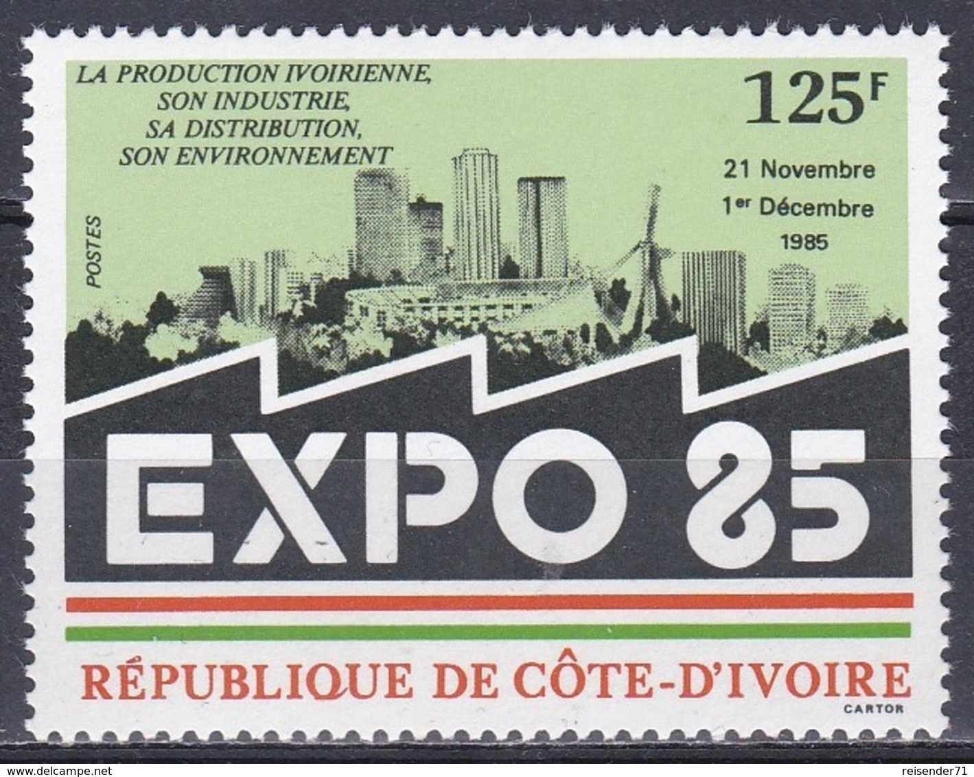 Elfenbeinküste Ivory Coast Cote D'Ivoire 1985 Ausstellung EXPO Industrie Industry Wirtschaft Abidjan Skyline, Mi. 880 ** - Côte D'Ivoire (1960-...)