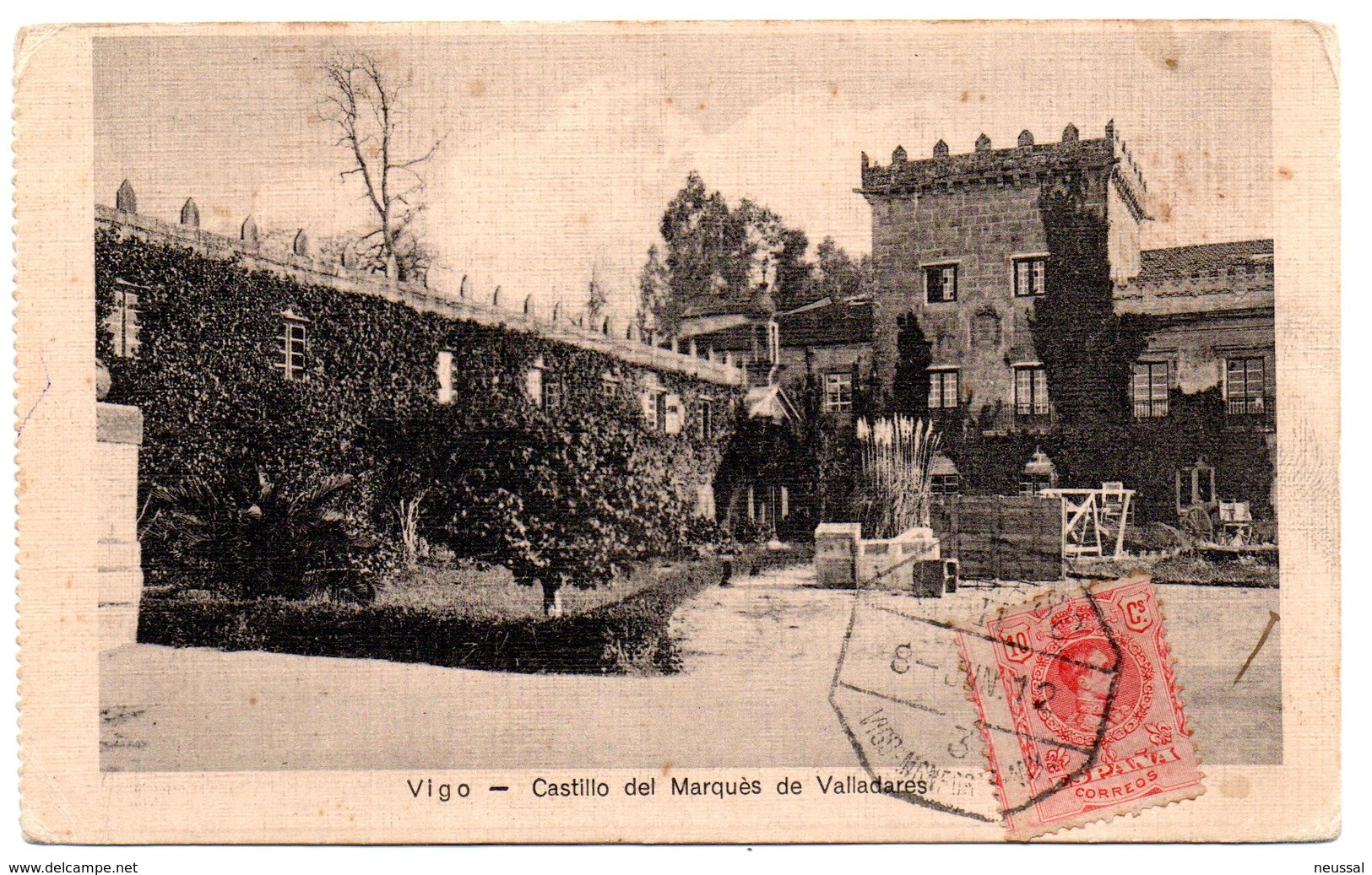 Tarjeta Postal De Vigo - Castillo Del Marques De Valladares Con Matasellos Ambulante. 1912 - Cartas & Documentos