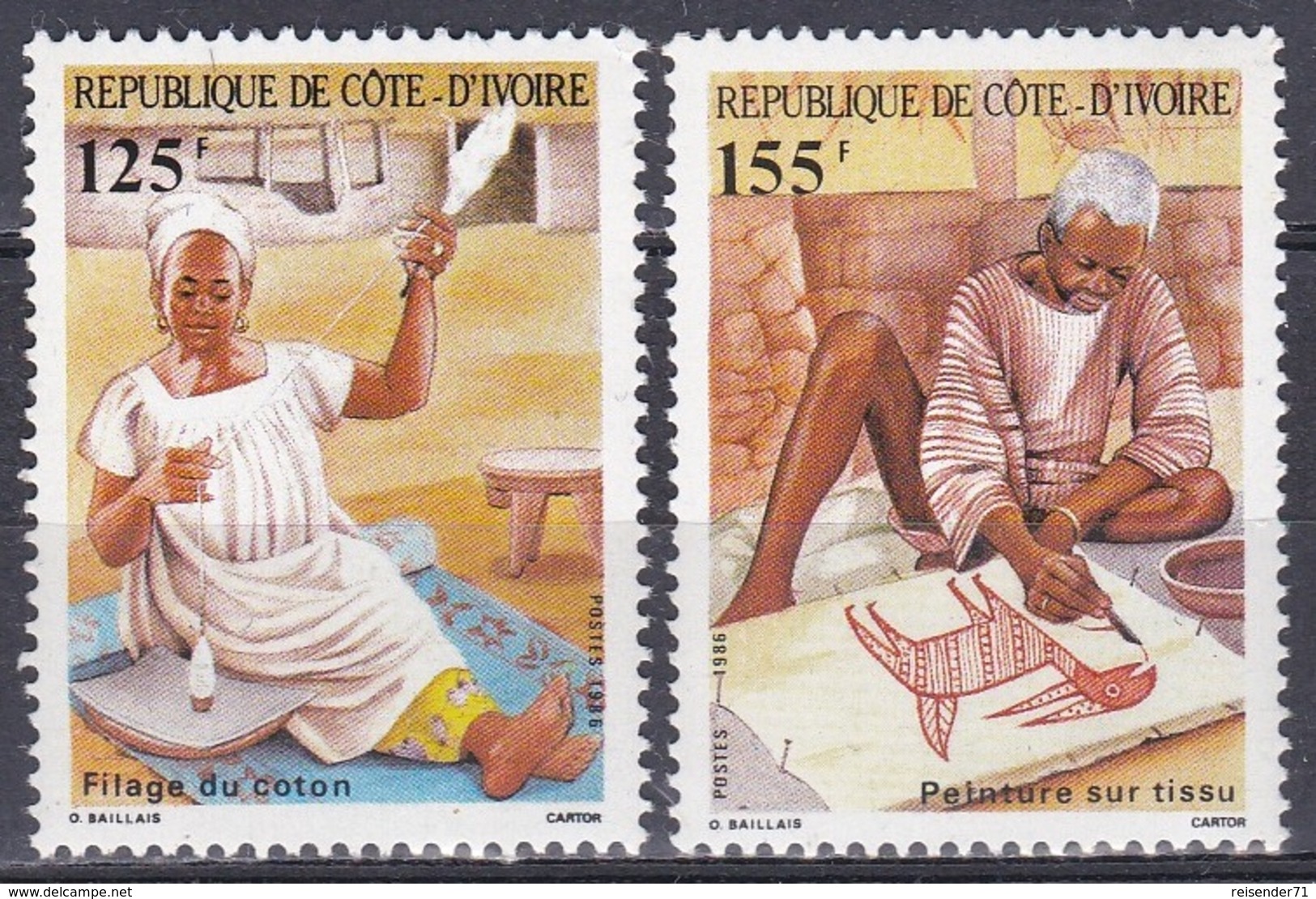 Elfenbeinküste Ivory Coast Cote D'Ivoire 1986 Wirtschaft Economy Landwirtschaft Baumwolle Cotton, Mi. 886-7 ** - Côte D'Ivoire (1960-...)