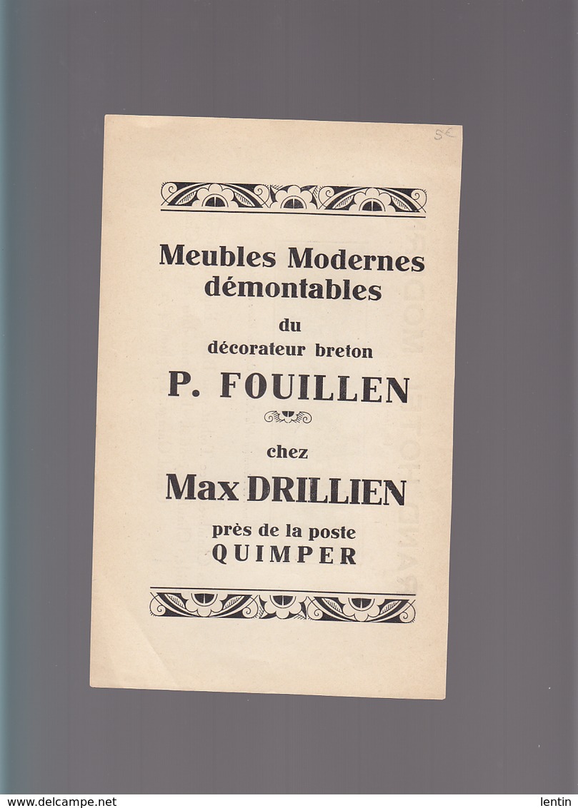 Finistere - Quimper - Meubles Décorateur Breton P.Fouillen /Grand Hotel Moderne Tableau Pierre De Belay - Advertising