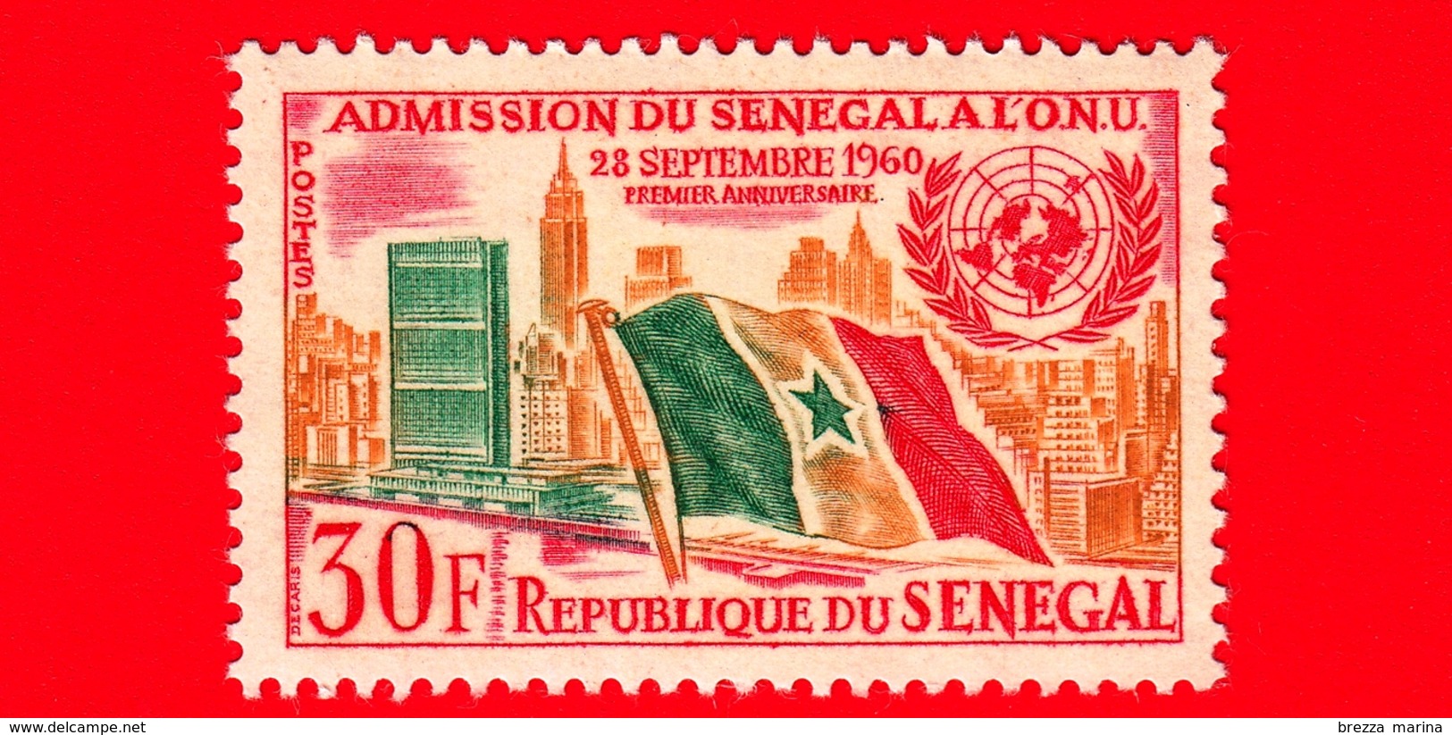 SENEGAL - 1962 - 1 ° Anniversario Dell'ammissione Alle Nazioni Unite (ONU) - Bandiere - 30 - Senegal (1960-...)